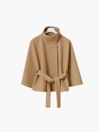 Women’s High Neck Batwing Sleeve Belted Coat — Elegant Winter Trench