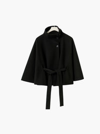Women’s High Neck Batwing Sleeve Belted Coat — Elegant Winter Trench